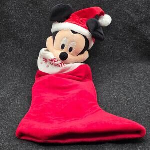 Gemmy Musical Animated Mickey Mouse 19 " Christmas Stocking 3D Plush Head Works